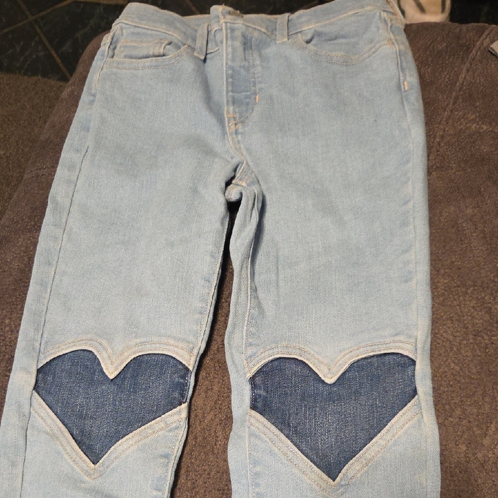 Old Navy Light Blue Skinny Jeans with Dark Blue Heart Knee Patches